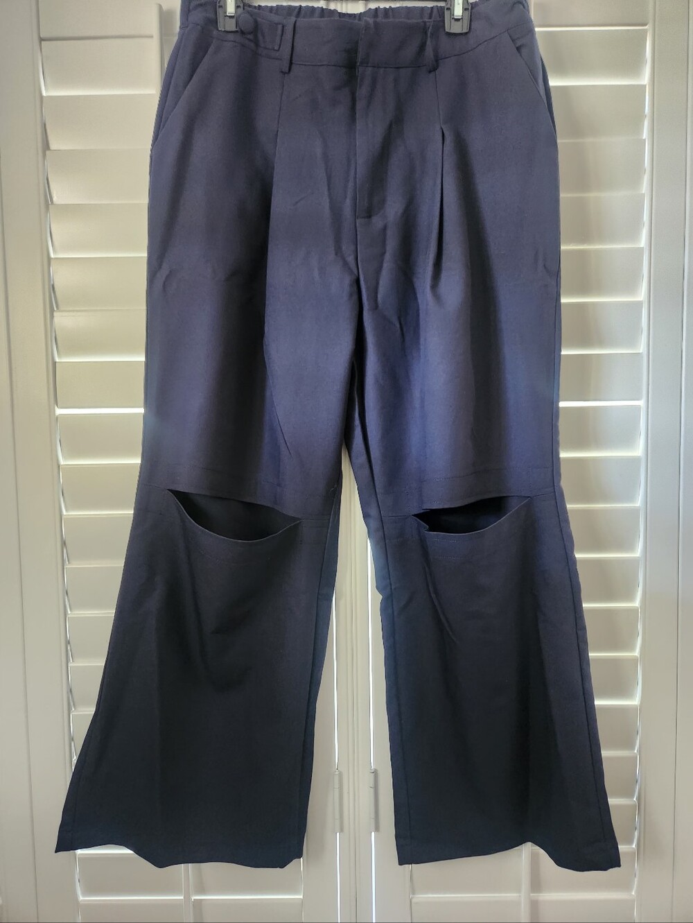 Brand New Navy Trousers With Cut Out Knee